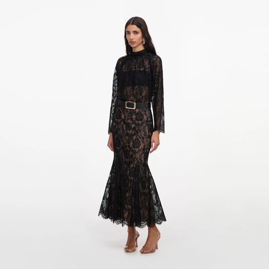 Black Lace Midi Skirt