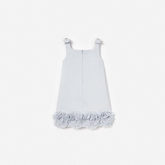 Blue Crepe Flower Dress