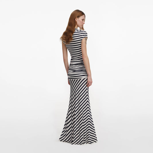 Navy Stripe Jersey Maxi Dress