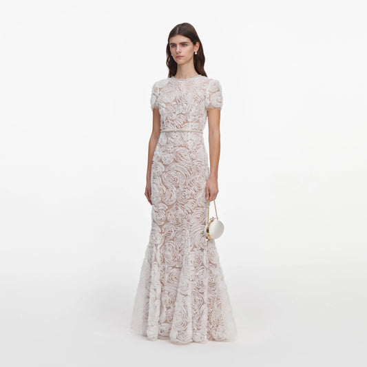 White Tulle Lace Maxi Dress