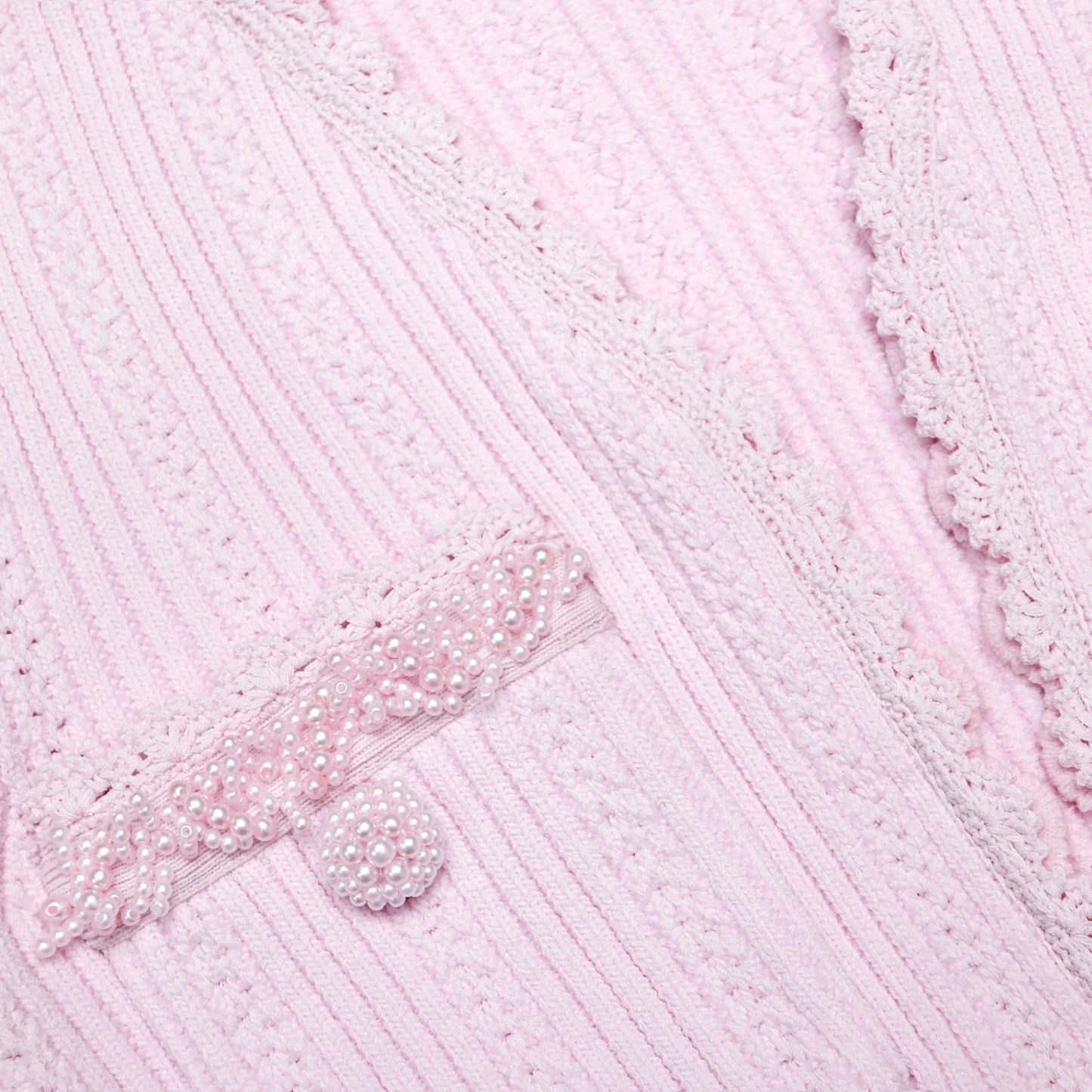 Pink Pearl Trim Knit Mini Dress