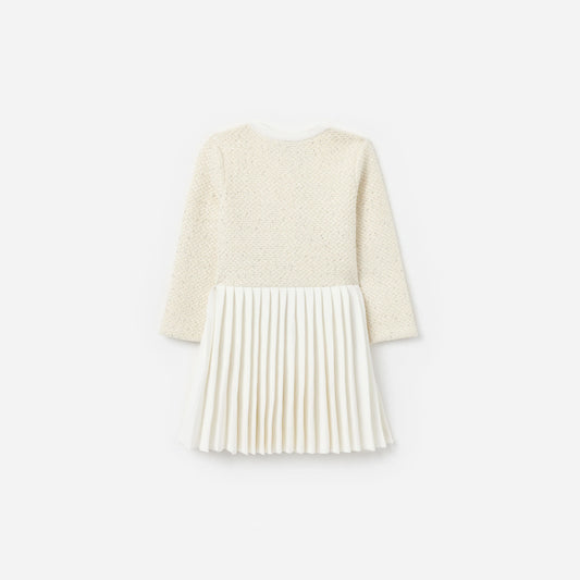 Cream Sequin Knit Bow Trim Dress