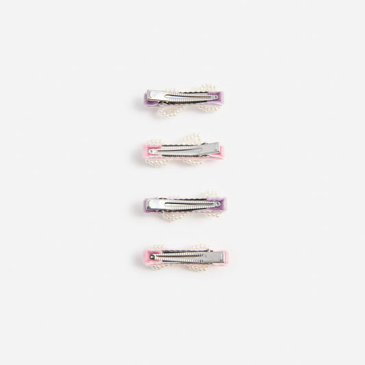 Multi Velvet Pearl Bow Hairclips