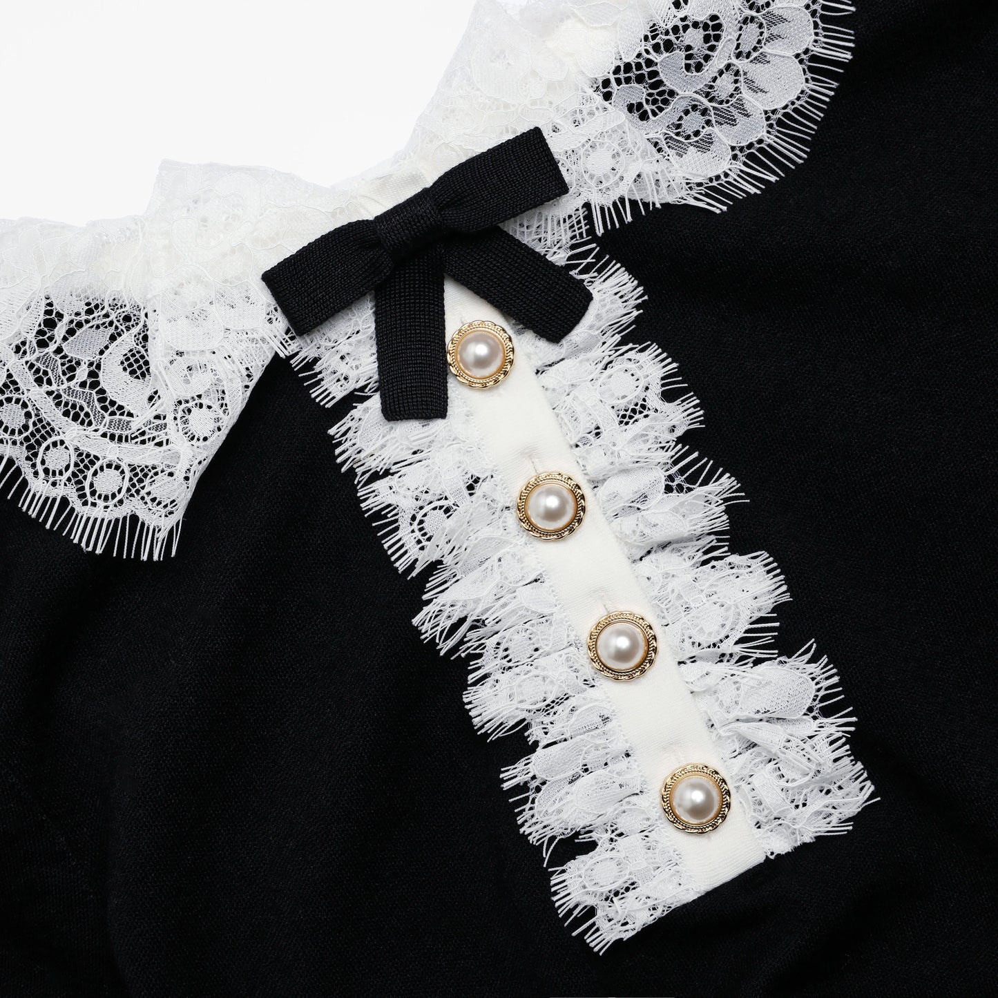 Black Knit Lace Collar Top