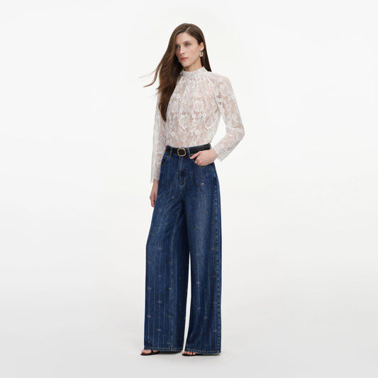 Rhinestone Stripe Denim Jeans
