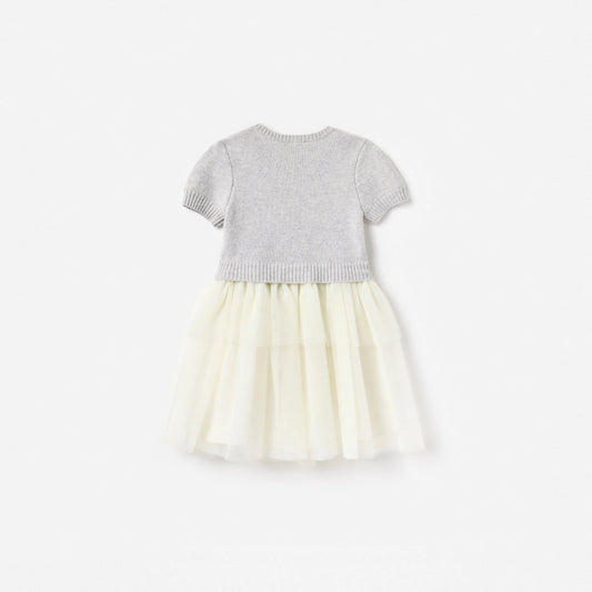 Grey Knit Tulle Dress