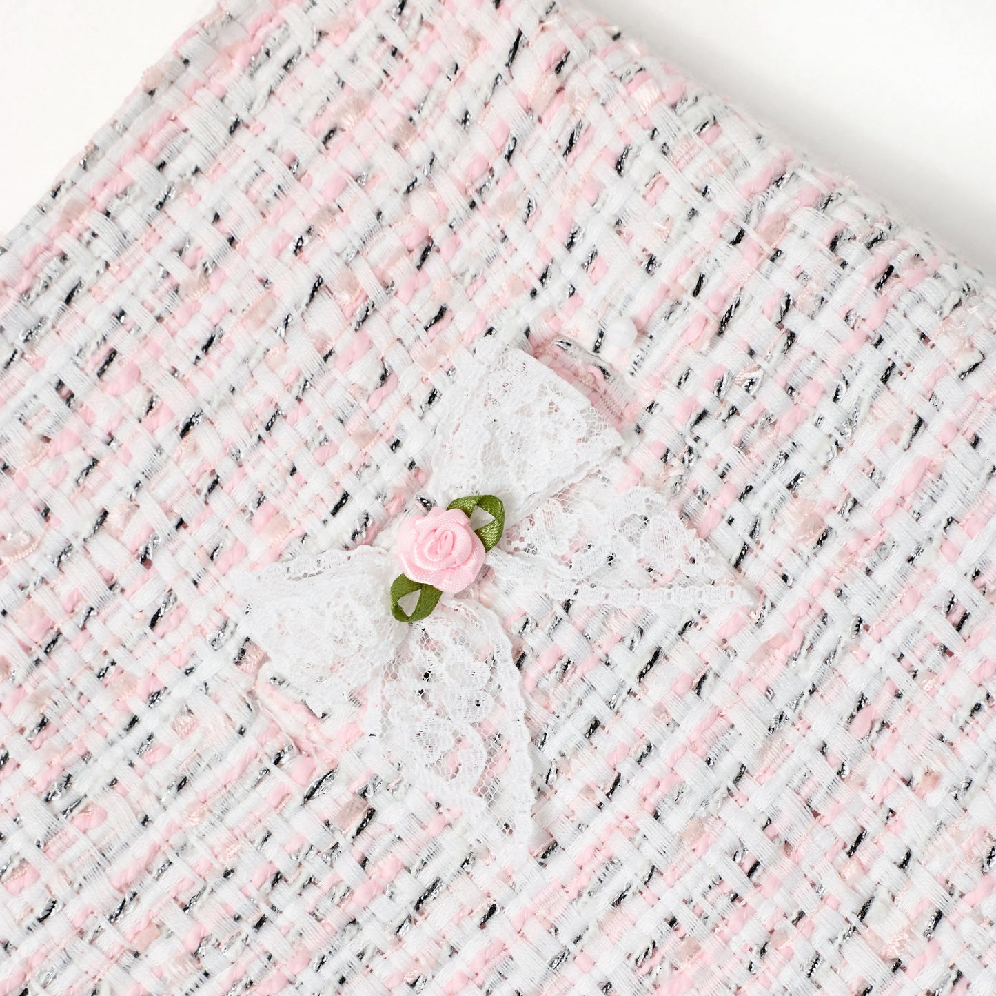 Pink Boucle Lace Bow Skirt
