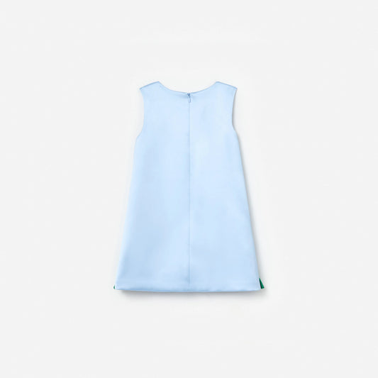 Blue Bonded Satin 3D Flower Dress