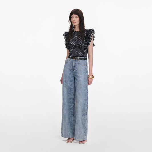 Black Polka Dot Frill Top