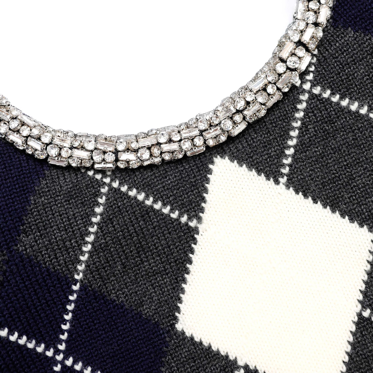 Grey Argyle Crystal Trim Jumper