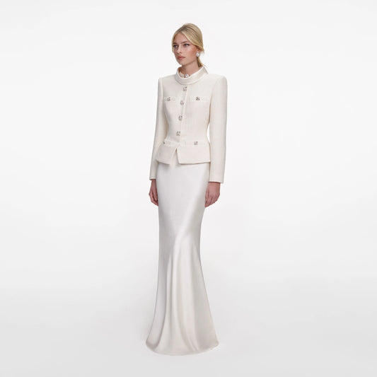 Cream Boucle Collared Maxi Dress