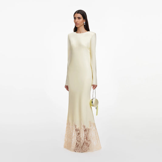 Yellow Viscose Lace Maxi Dress
