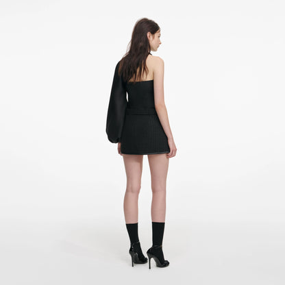 Black Taffeta Draped Sleeve Top