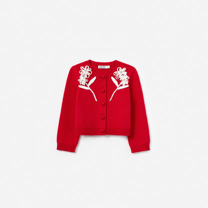 Red Flower Trim Cardigan
