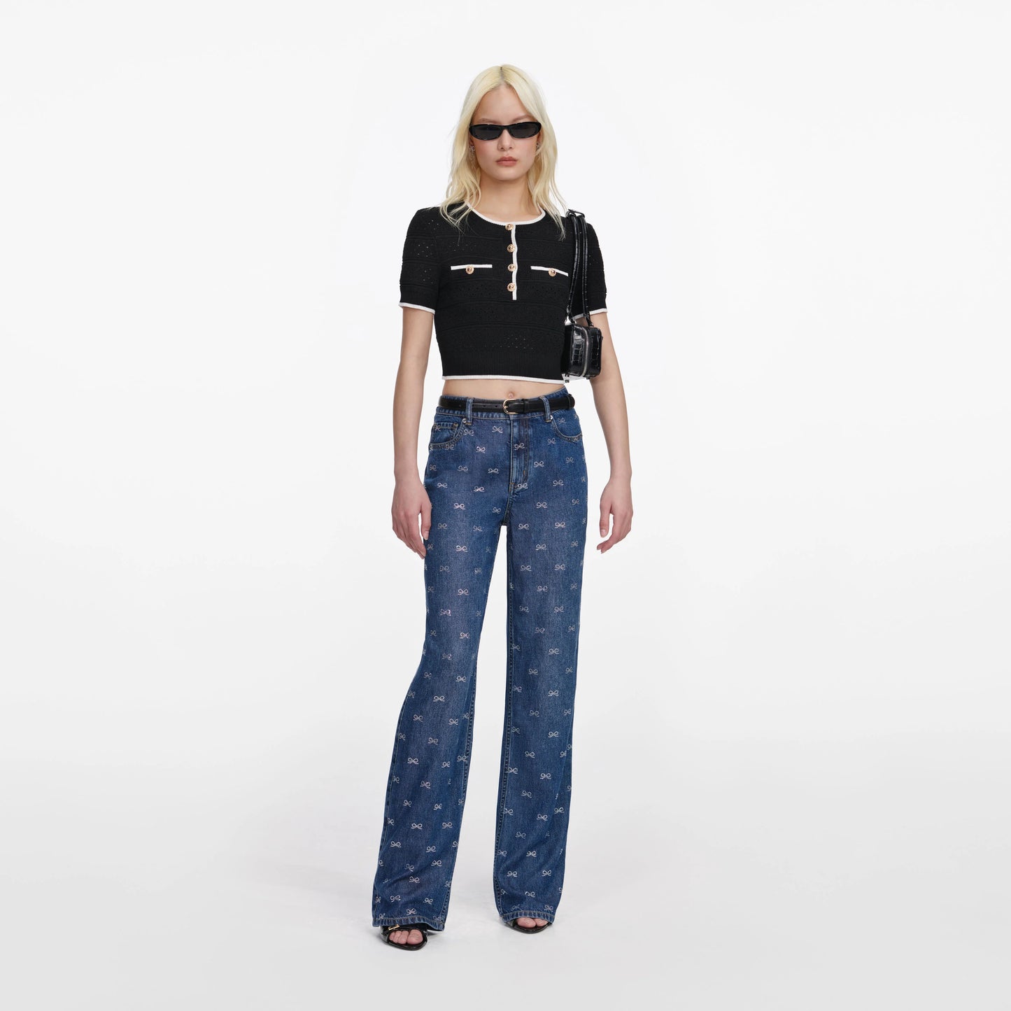 Black Pointelle Knit Top