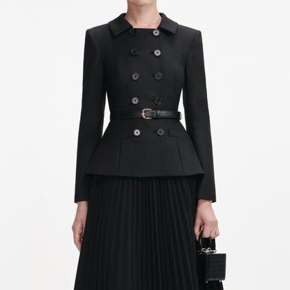 Black Wool Crepe Midi Dress
