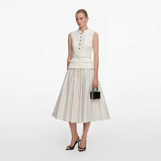 Cream Boucle Polka Dot Midi Dress