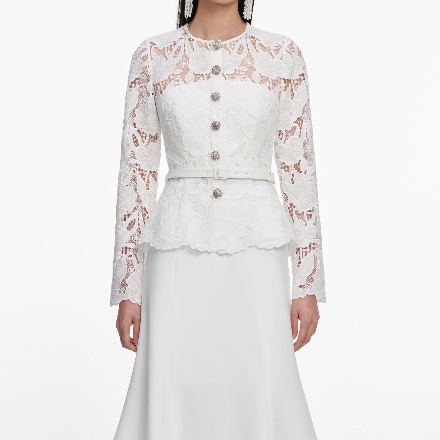 White Lace Crepe Midi Dress