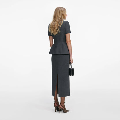 Grey Tailored Flower Detail Midi Dress