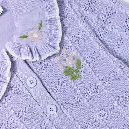 Lilac Pleated Pointelle Knit Dress