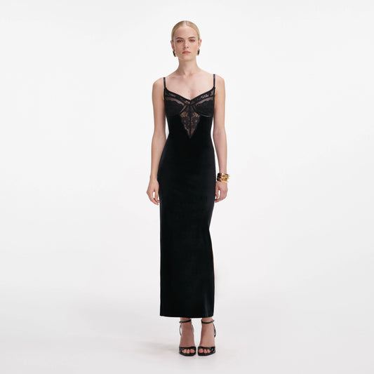 Black Velvet Strappy Midi Dress