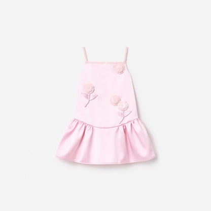 Pink Crepe Sequin Flower Dress