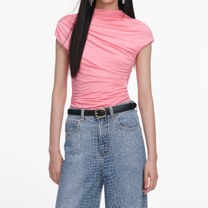 Pink Jersey Gathered Top