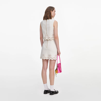 Cream Broderie Denim Mini Skirt