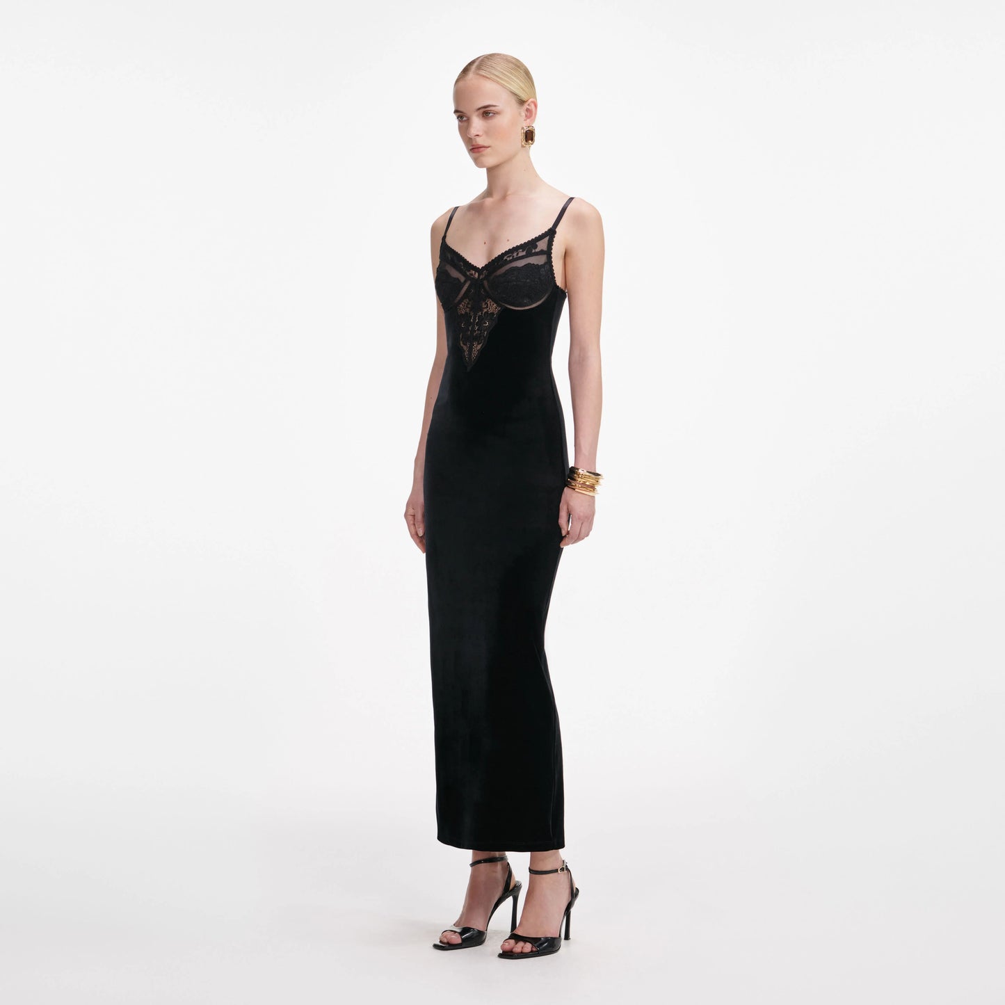 Black Velvet Strappy Midi Dress