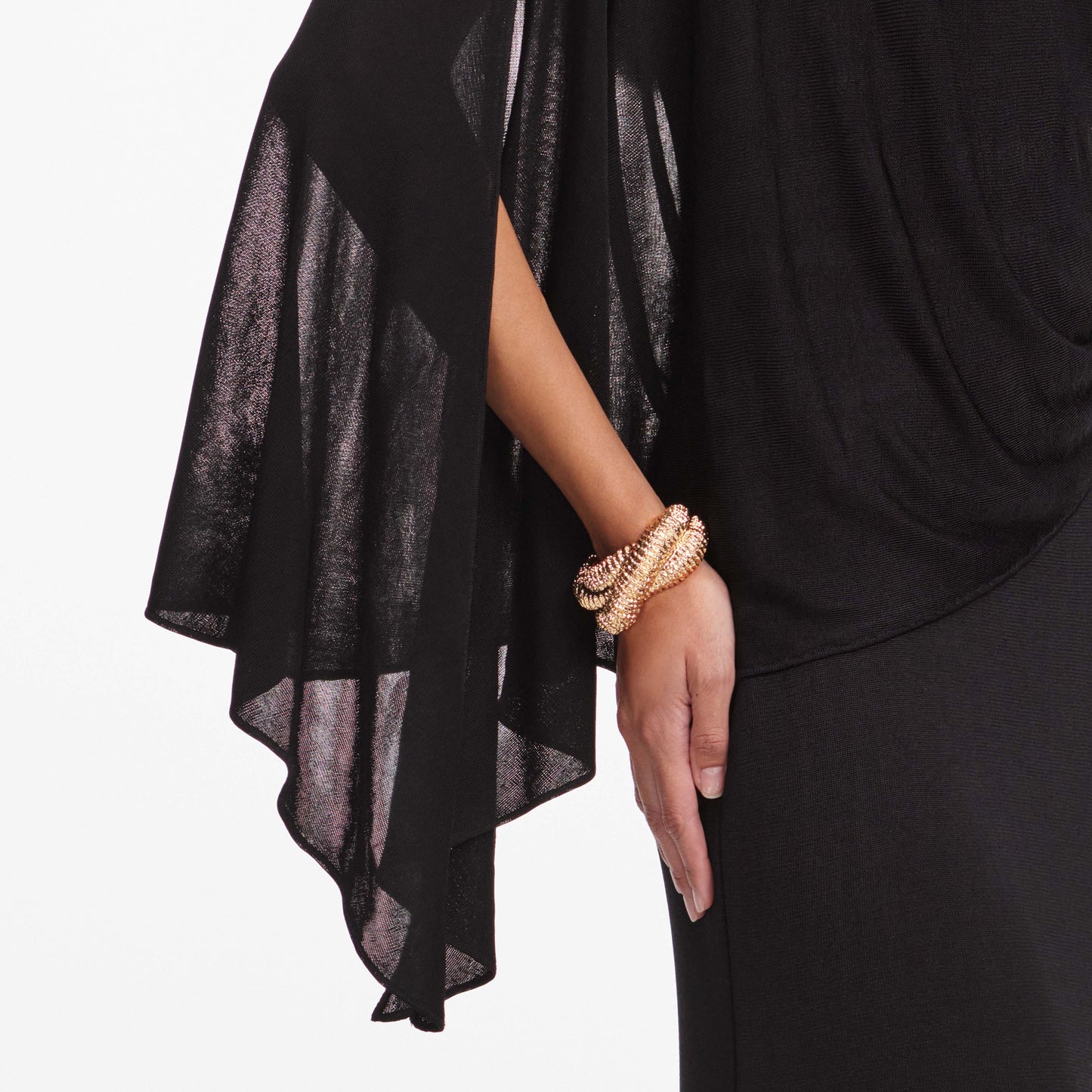 Black Viscose Knit One Shoulder Maxi Dress