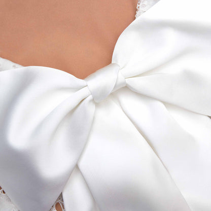 White Lace Satin Bow Mini Dress