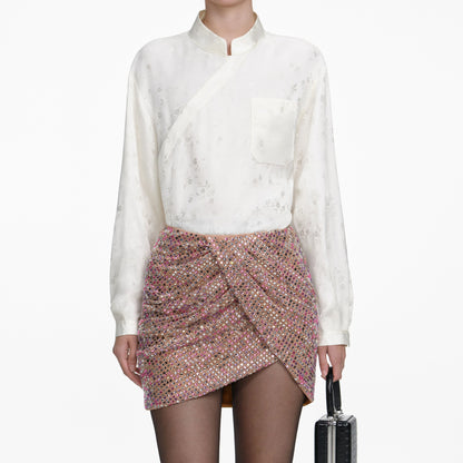 Cream Satin Jacquard Blouse