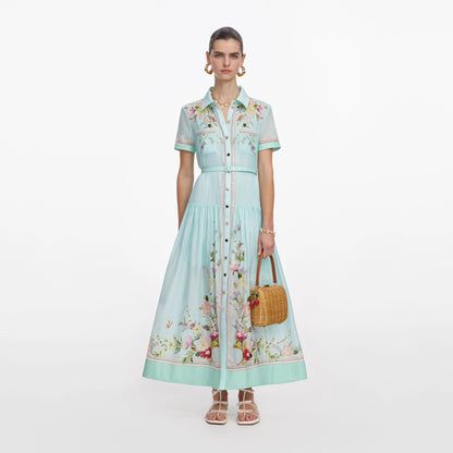 Mint Floral Organza Midi Dress