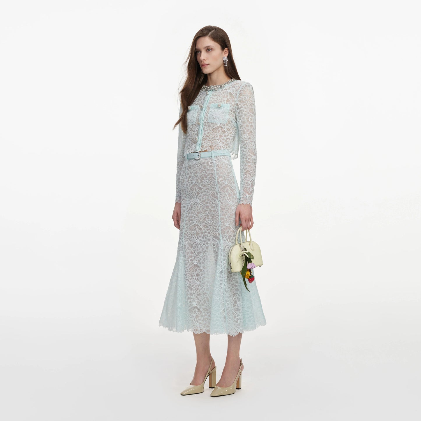 Mint Lace Midi Skirt