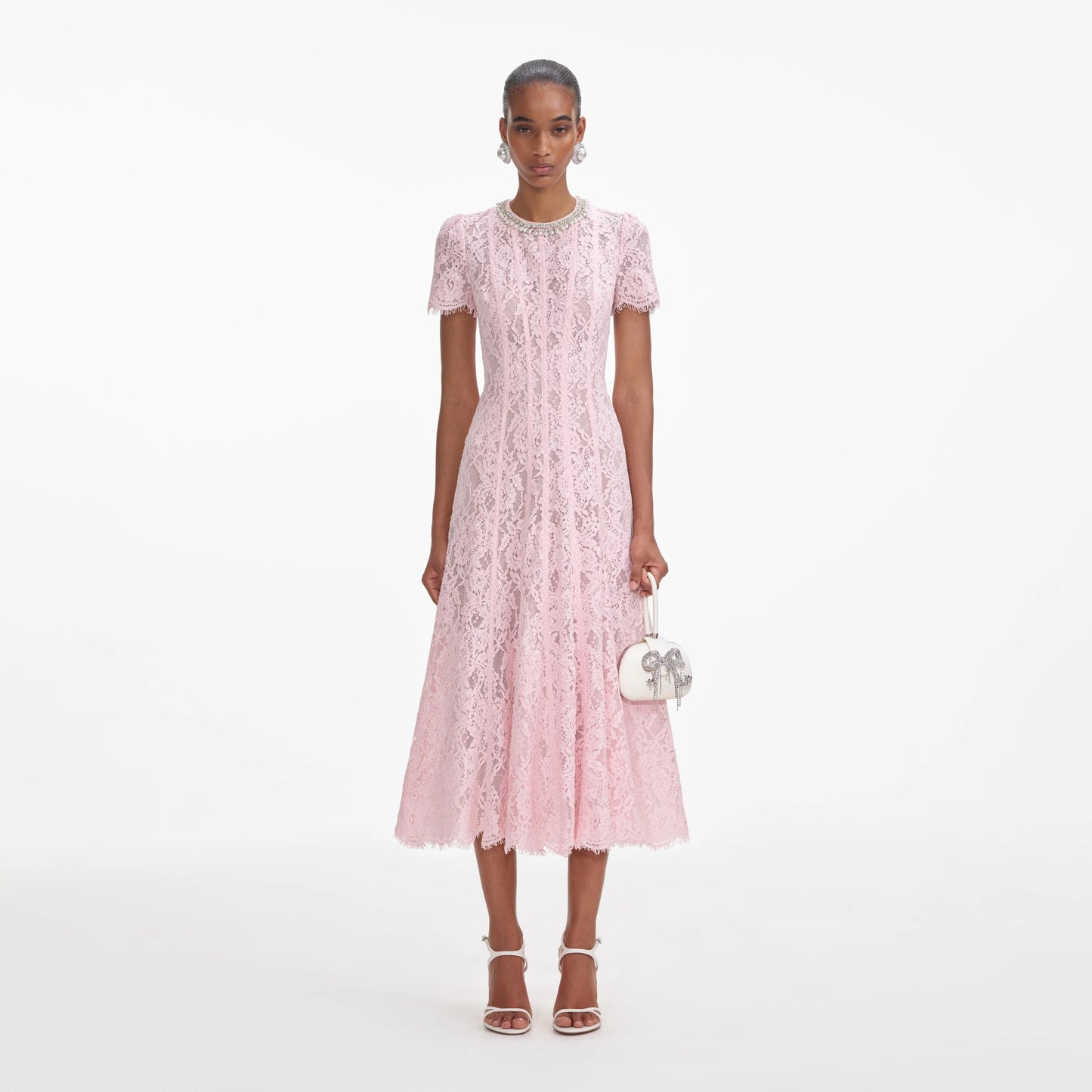 Pink Lace Embellished Midi Dress