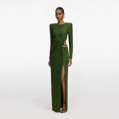 Olive Rhinestone Embellished Maxi Dress