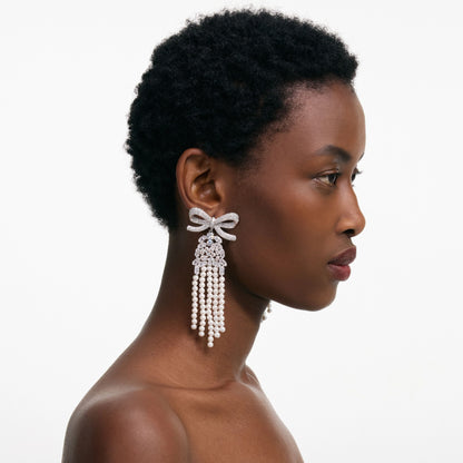 Crystal Bow Pearl Droplet Earrings