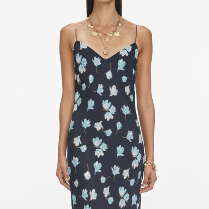 Navy Floral Rhinestone Maxi Dress