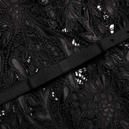 Black Guipure Lace Midi Dress
