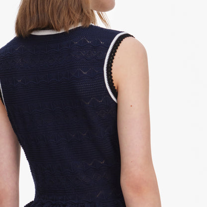 Navy Peplum Pointelle Knit Mini Dress