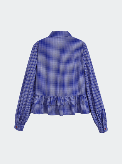 Blue Plaid Ruffle Blouse