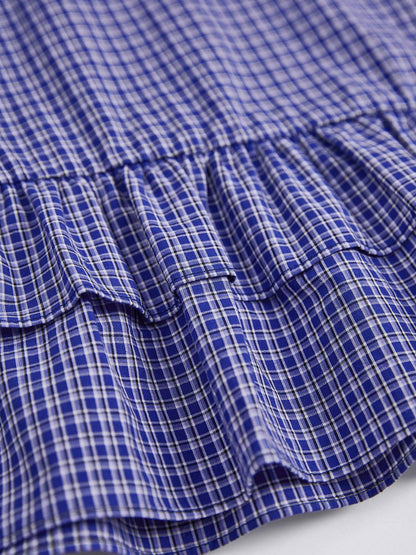 Blue Plaid Ruffle Blouse