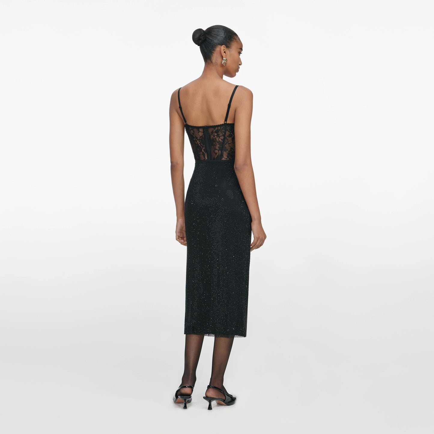 Black Rhinestone Midi Skirt