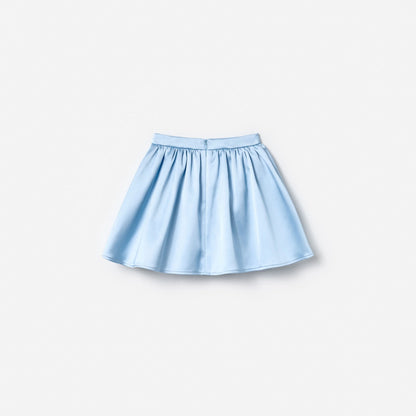 Blue Satin Sequin Flower Skirt