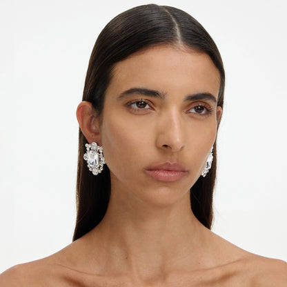 Silver Crystal Cluster Earrings