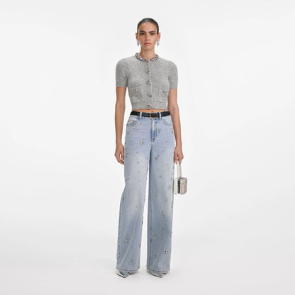 Grey Embellished Trim Knit Top
