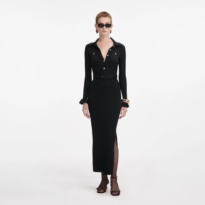 Black Ribbed Knit Maxi Dress