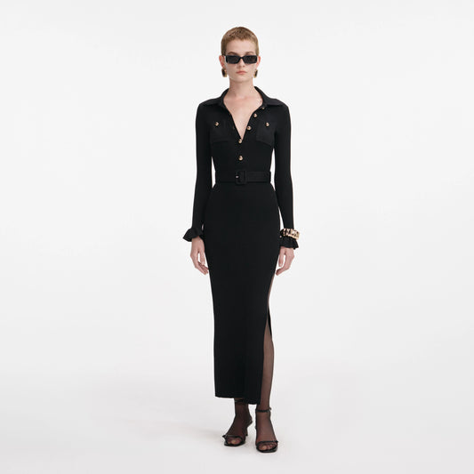 Black Ribbed Knit Maxi Dress