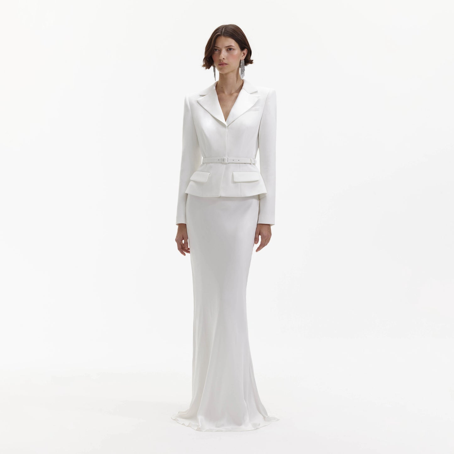 White Crepe Tailored Maxi Dress