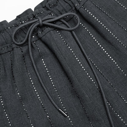 Grey Rhinestone Pinstripe Trousers